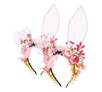 Gatuida 2pcs Rabbit Ear Headband Floral Crown Bunny Ear Headwear Flowers for Halloween Birthday Party Fairy Costume