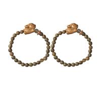 Gatuida 2pcs Rabbit Stretch Bracelet: Easter Bunny Charm Kawaii Bracelets - Sandalwood Beaded Strand for Women - Cute Rabbit Jewelry for Holidays Feng Shui New Year Easter Christmas