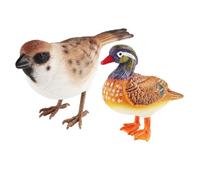 Gatuida 2pcs Realistic Artificial Bird Statues Small Sparrow and Duck Models Lightweight Bird Ornament Decor for Garden Party Bonsai Display