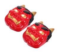 Gatuida 2pcs Red Prajna Samurai Masks Set - Japanese Demon Halloween Mask for Masquerade Party, Cosplay, Restaurant Or Sushi Bar Decoration, Scary Role-playing Accessory