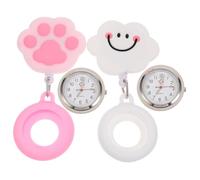 Gatuida 2pcs Retractable Nurse Pocket Watch Set with Soft Smiling Cloud and Pink Cat Paw Covers, Decorative Hanging Badge Watches for Women Medical Staff