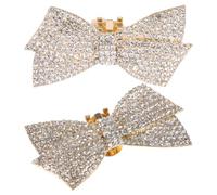 Gatuida 2pcs Rhinestone Bow Shoe Buckles Clip on Gold for Women Boots | 2 Gold Rhinestone Bow Shoe Clips, Reusable Styling, Bridal Shower Dates, Boots Loafers