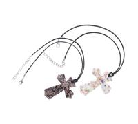 Gatuida 2pcs Sands Cross Necklace Crystal Cross Statue Ornament Pendant Religious Figurine Charm Pendant Glass