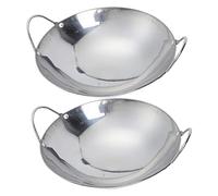 Gatuida 2Pcs Stainless Steel Cooking Pan with Double Handles Portable Wok Pot for Home Kitchen Steel Pan for Korean Ramen and Everyday Cooking Gas Electric Stoves