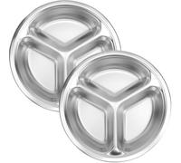 Gatuida 2pcs Stainless Steel Divided Serving Tray, 5 Compartments | Rectangular Deep Section, Stackable Silver Design, Smooth Edges, Safe for School Canteen Use