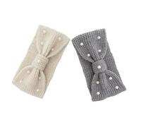 Gatuida 2pcs Thick Knit Pearl Bow Headband for Women Warm Winter Ear Warmer with Cable Crochet Design Wide Woolen Hair Band for Cold Weather Stylish Layering Accessory and