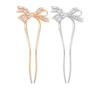 Gatuida 2pcs U Shape French Hair Pins Women Metal Rhinestones Bow Hair Pins Updo Chignon Bun Retro Sticks For Long Thick Medium Accessories