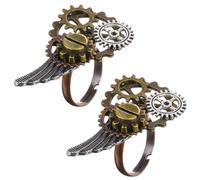 Gatuida 2PCS Vintage Steampunk Rings for Men Women Alloy Wing Gear Finger Bands Classic Clockwork Design Compact Stylish Accessories