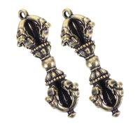 Gatuida 2pcs Vintage Tibetan Brass Vajra Pendant Keychain Ancient Buddhist Mystic Charm with Dharma Wheel Design Spiritual Collectible for Faith and Daily Wear