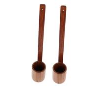 Gatuida 2pcs Vintage Wooden Wine Ladle Long Handle Wine Dipper Flat Bottom Beer Scoop Old Fashioned Measuring Pouring Spoon for Kitchen