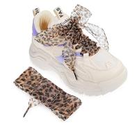 Gatuida 2pcs Wide Leopard Print Shoelaces Flat Ribbon Shoe Laces for Sneakers and Casual Shoes Polyester Chunky Shoestrings with Vibrant Animal Pattern Replacement