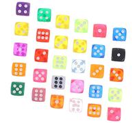Gatuida 30pcs Transparent Resin Dice Colorful Six Sided Dices for Board Games Party Supplies Gambling Learning Tool