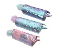 Gatuida 3Pc Transparent Sequin Pencil Case for Cartoon Stationery Organizer and Cosmetic Pouch in Pink Green Purple Compact Large Capacity Storage for School Office