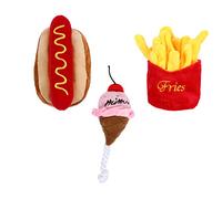 Gatuida 3Pcs Adorable Pet Plush Educational Simulation Food and Cats Includes Hot Dog Ice and French Fries Soft and Durable Chew for Healthy Gums and Teeth
