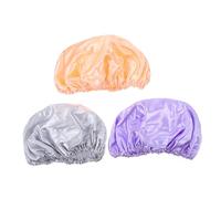 Gatuida 3Pcs EVA Shower Caps Stylish Bathing Hats for Women Loose Straps Fits Long Curly Braided and Natural Hair Soft Colors Pink Orange Light Purple Light Gray