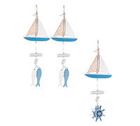 Gatuida 3pcs Fish Decor Ocean Style Hanging Adornments with Sailboat and Rudder Beach Theme Home Accessories Pendants for Wall Door Decoration
