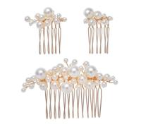 Gatuida 3pcs Golden Wedding Hair Combs Pearl Hair Gems Bridal Accessories Abs Material Skin-friendly Design to Decorate for Wedding and Daily Dressing