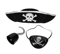 Gatuida 3pcs Halloween Pirate Costume Accessory Set Includes Pirate Hat Hook and Eyepatch Durable and Safe Materials for Dress Up Role Play and Imaginative Adventures Random Color