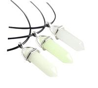 Gatuida 3pcs Luminous Hexagonal Crystal Stone Pendant Necklace with Leather Chains Natural Fluorescent Blue Green Blue Elegant Bohemian Jewelry Women