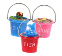 Gatuida 3pcs Miniature Resin Beach Buckets Detailed Dollhouse Garden Ornaments for Micro Landscape Decor with Authentic Beach Theme for Summer Vacation and Outdoor Fun
