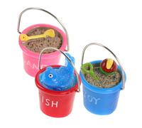 Gatuida 3pcs Miniature Resin Beach Buckets for Dollhouse Moss Microlandscape Realistic Coastal Garden Ornaments in Pink Blue Red Safe Resin Pails for Summer Party Decor