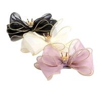 Gatuida 3pcs Organza Hairpins Adorable Bow and Crown Clips for Hair Accessories for Parties and Daily Wear Includes Black Light Yellow and Purple Designs