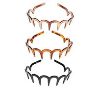 Gatuida 3pcs Plastic Toothed Hairbands for Women and Men Non-slip U-shaped Headbands Deep Coffee Spot Pattern Brown Black Hair Accessories for Sports and Daily Use