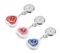 Gatuida 3pcs Retractable Heart-Shaped Nurse Watches with Rhinestones Lightweight Quartz Movement Portable Medical Clip Watches for Nurses and Doctors Random Color