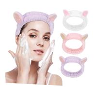 Gatuida 3pcs Spa Headbands with Cute Animal Ears Elastic Velvet Hair Bands for Face Washing Makeup Soft Comfortable Fit Facial Hair Bands for Women in Pink White Purple