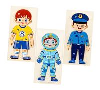 Gatuida 3pcs Wooden Occupational Cognition Puzzle for Interactive Early Education with Athlete Police Astronaut Figures Brain Exercise and Hands Skill Development