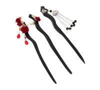 Gatuida 3pcs Wooden Rose Flower Hair Chopsticks with Tassel Lock Charm Polished Lightweight Chignon Hair Pins for Women