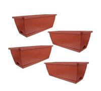 Gatuida 4 Sets Window Box Planter with Tray Plastic Resin Garden Growing Pots for Succulents Flowers Vegetables Balcony and Indoor Herb Planting Drainage Design for Healthy Roots