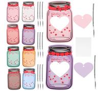 Gatuida 48 Sets Valentines Day Exchange Cards Mason Jar Shaped Classroom School Parties for Candy and Treats Fun Holiday Party Favors Coated Design