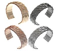 Gatuida 4pcs Adjustable Fish Scales Open Bangle Bracelets Punk Metal Wrap Bracelets for Women Teen Girls Vintage Aesthetic Jewelry Set in Gold Silver Rose Gold Gun Black