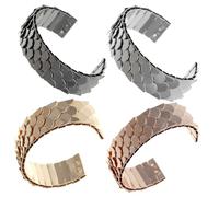 Gatuida 4pcs Adjustable Metal Fish Scale Open Bracelets Punk Style Chunky Bangles for Women Stylish Wrist Jewelry in Gold Silver Rose Gold Gun Black