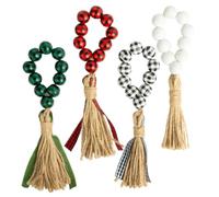 Gatuida 4Pcs Beaded Napkin Rings with Tassels Colorful Wooden Napkin Holder Rings Set in Black White Plaid Red Black Plaid Vintage White for Table Decoration and Home Dining