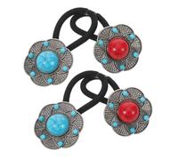Gatuida 4pcs Bohemian Flower Scrunchies High Elasticity Ethnic Lotus Hair Bands with Colored Stones Soft No Damage Ponytail Holders for Women Blue and Red Mix Bridal and Hair Ties