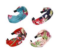 Gatuida 4pcs Bohemian Knot Cloth Hairband Wide Boho Headbands for Women Creative Flower Design in Navy Blue Bright Blue Light Pink Comfortable Daily Fashion Accessory