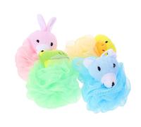 Gatuida 4PCS Cartoon Animal Bath Loofah Sponges Set for Newborns and Babies Soft Colorful Bath Balls with Yellow Duck Pink Rabbit Green