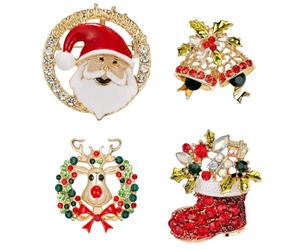 Gatuida 4pcs Christmas Brooches Set with Bell, Rhinestone Elk, Santa Claus Wreath Designs, Multi-color Leaf Accents, Festive Holiday Party Clothing Accessories for Women Random Color