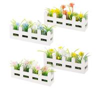 Gatuida 4pcs Dollhouse Flower Balcony Accessories Miniature Fence Potted Plant Artificial Fake Greenery Tiny Bonsai Model Mini Flowerpot Succulent For Garden Decorations