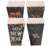 Gatuida 4Pcs Eco-friendly Paper Popcorn Boxes with Decorative Happy Year Design Party Snack Buckets for Movie Night Birthday Wedding and Carnival Treats