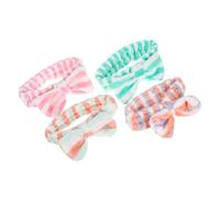 Gatuida 4Pcs Elastic Bowknot Spa Facial Headbands for Washing Face Soft Breathable Coral Fleece Hair Bands with Striped Design Comfortable Makeup Accessories for Women