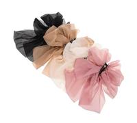 Gatuida 4pcs French Multilayer Bow Hair Clips for Women Strong Grip Banana Ponytail Holders Comfortable Elegant Bowknot Barrettes Black Khaki Pink for Daily Styling