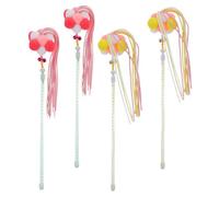 Gatuida 4pcs Funny Cat Stick Teaser Interactive Kitten Toys Fuzzy Balls Cat Teasing Wand