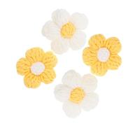 Gatuida 4pcs Handmade Chenille Crochet Puff Flower Brooch Floral Appliques for Clothes Accessories DIY Sewing Craft Embellishments in White and Yellow Unique Decorative Pins for Women