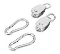 Gatuida 4pcs Heavy Duty Stainless Steel Single Wheel Pulley Wire Rope Fixed Pulley System Smooth Roller for Easy Handling and Lifting Includes Spring Buckles