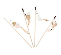Gatuida 4pcs Interactive Cat Wands Set with Plush Animal Designs - Wear-resistant Wood Rods, Includes Ball, Fish, Bird, and Mouse Shapes for Kitten Play and Pet Entertainment