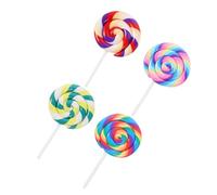 Gatuida 4pcs Large Colorful Polymer Clay Fake Lollipop Props for Party Decoration Bright Swirly Candy Ornaments in Pink Purple Rainbow Red Green Yellow Unique Photo Booth Scene Decorative