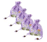 Gatuida 4pcs Lavender Packaging Bags Drawstring Small Embroidered Sachet Pouches Natural Brocade Present Bags for Christmas Wedding